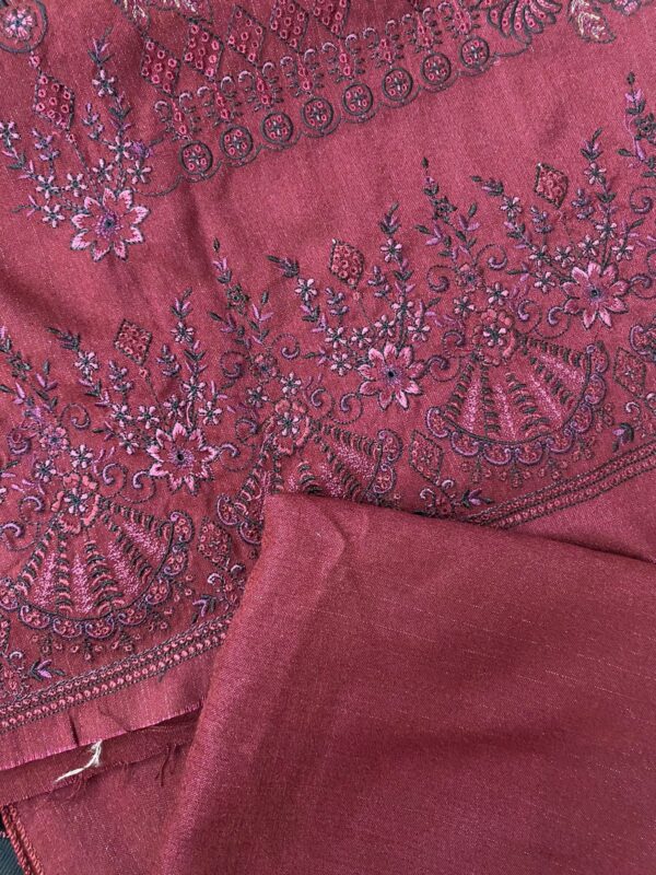 3-Piece Unstitched - Heavy Embroidered Suit with Velvet Shawl - Light Khaddar - Image 3