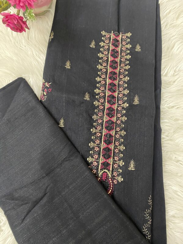 3-Piece Unstitched - Heavy Embroidered Suit with Velvet Shawl - Light Khaddar - Image 3