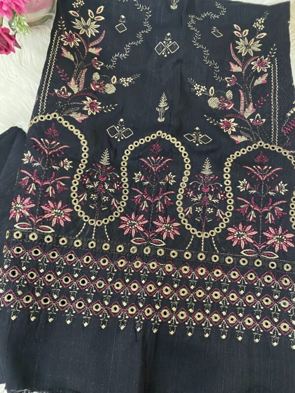 3-Piece Unstitched - Heavy Embroidered Suit with Velvet Shawl - Light Khaddar
