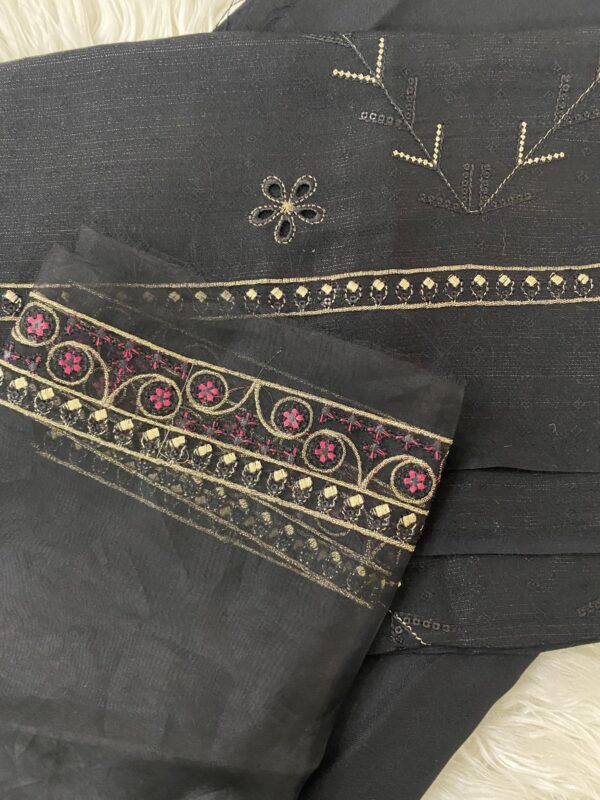 3-Piece Unstitched - Heavy Embroidered Suit with Velvet Shawl - Light Khaddar - Image 4