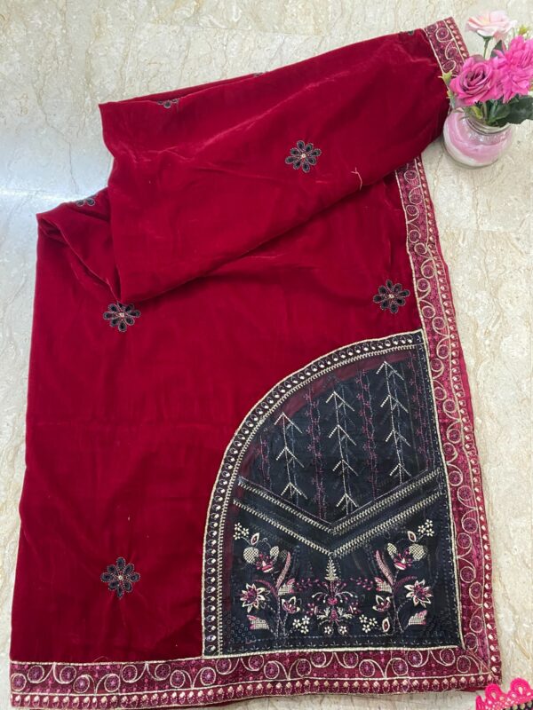3-Piece Unstitched - Heavy Embroidered Suit with Velvet Shawl - Light Khaddar - Image 2