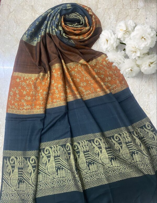 3-Piece Unstitched - Heavy Embroidered - Zari Peach Suit With Contrast Shawl - Image 3